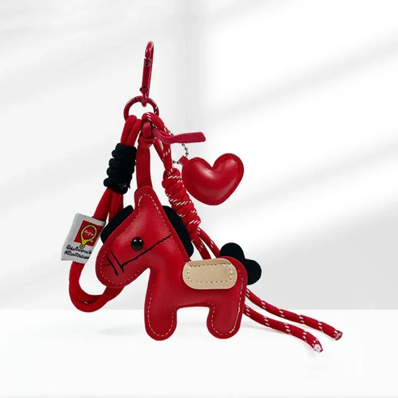 porte-clés en corde tressée avec pendentif en cuir motif cheval, accessoire de mode pour sacs à main, sacs à dos et décoration de clés de voiture