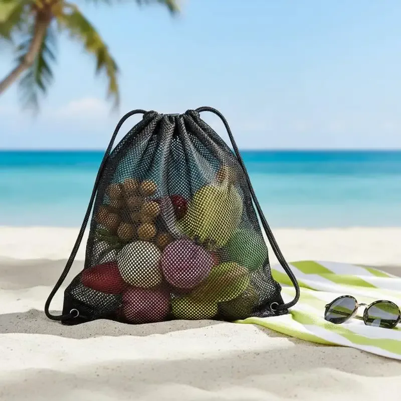 sac à dos en maille avec cordon de serrage, résistant et respirant, noir, pour le football, le basketball, les sports, la gym et les aventures en plein air.