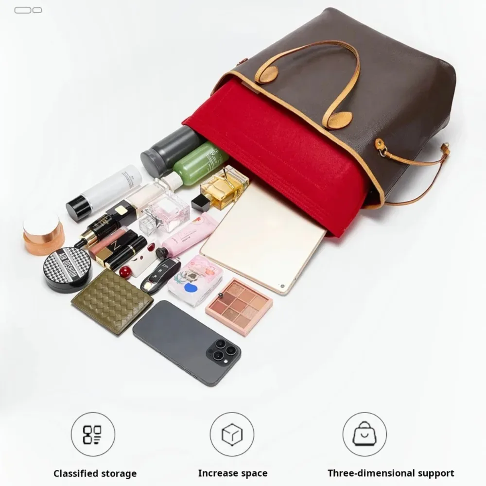 insert organisateur de sac à main en feutre, adapté au sac neverfull mm gm pm dans le sac, rangement de doublure modelante, multi-poches, fermeture éclair, accessoires de sac à main