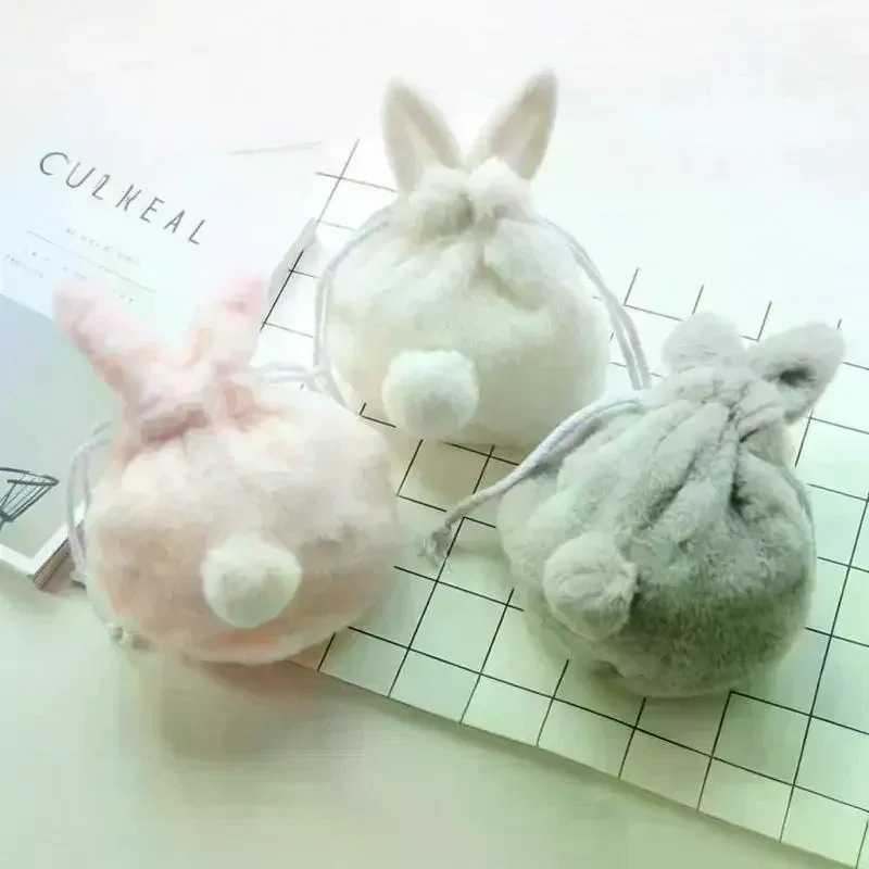 sac à cordon avec oreilles de lapin, pochette de rangement, organisateur de cosmétiques portable et mignon pou