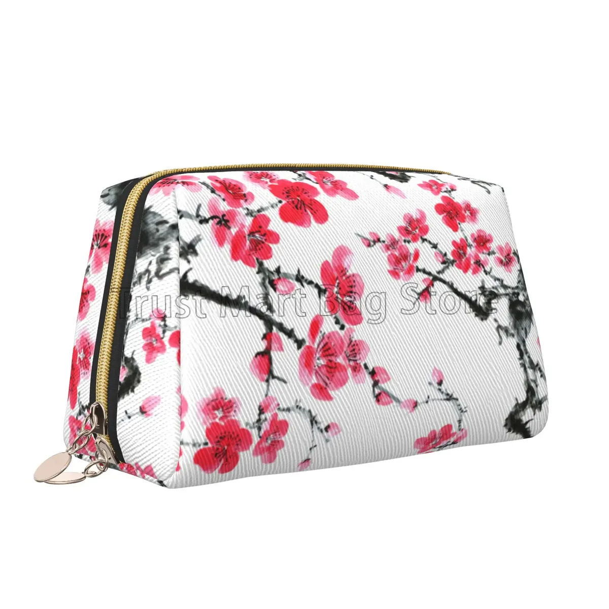 trousse de toilette en cuir sans fleurs pour femme, sacs cosmétiques de voyage, stockage de maquillage en poudre, étanche avec fermeture éclair, cadeau japonais sakura