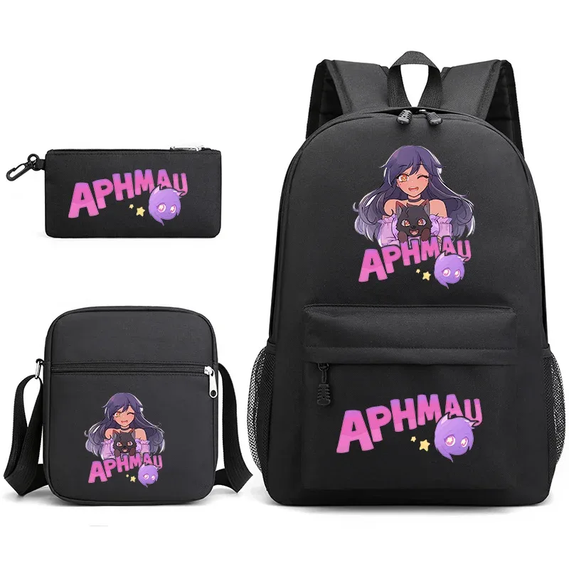 aphmau sac à dos sac d'école trousse à crayons sac à bandoulière ensemble de trois pièces jeu de mode dessin animé aphmau aaron imprimer cartable pour enfants