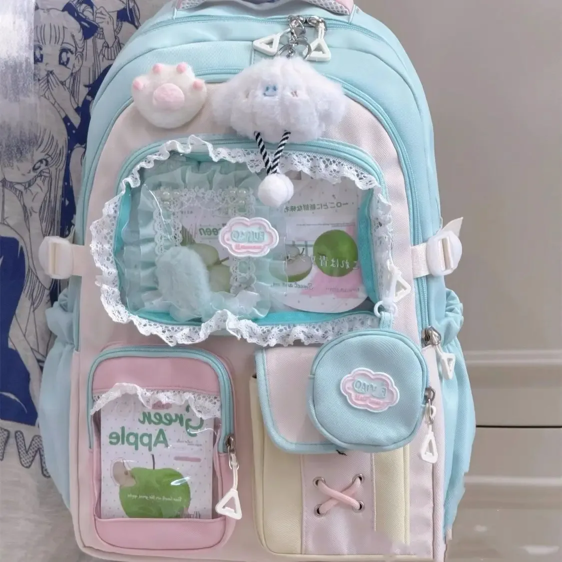 nouveau sac à dos ita y2k mignon avec porte-monnaie, sac à dos transparent grande capacité pour étudiantes, idéal pour l'école, l'université et les activités de plein air