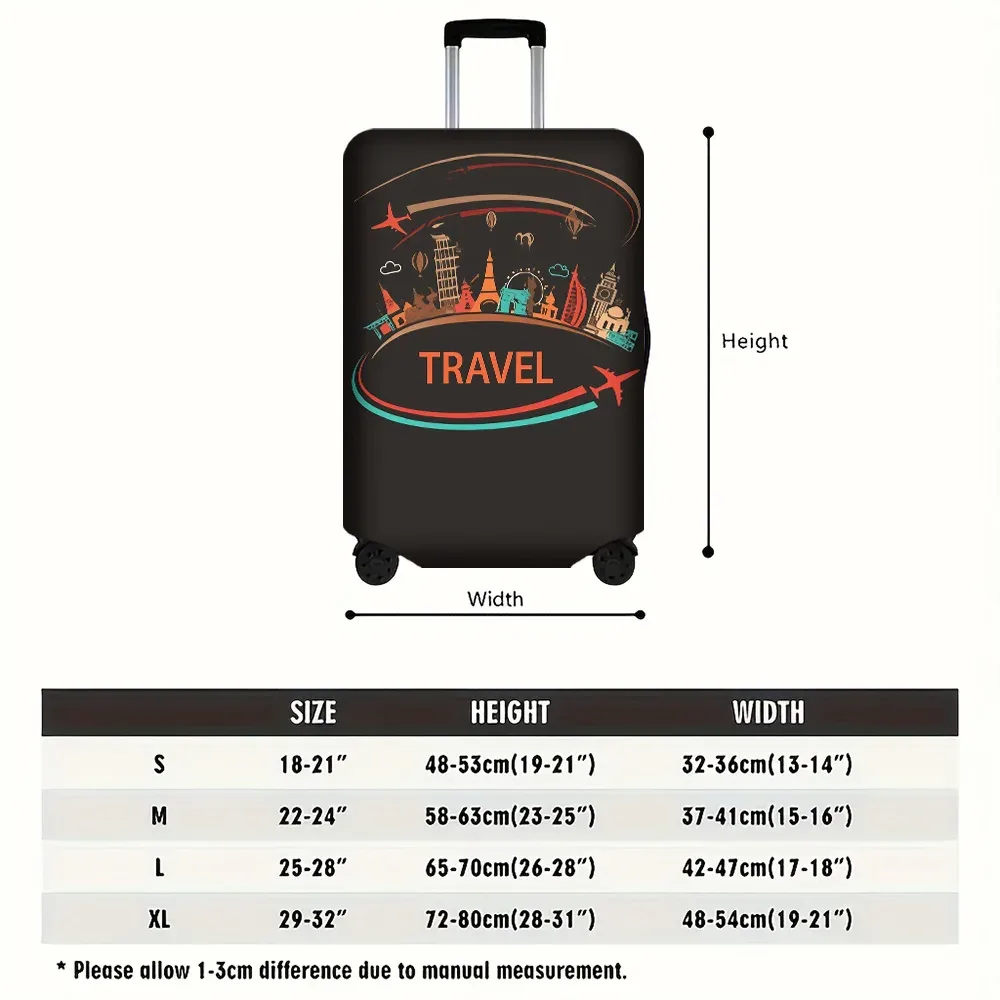 1 housse de bagage imprimée sur le thème du voyage pour bagages de 18 à 32 pouces ; accessoires de voyage anti-poussière et élastiques pour protéger efficacement vos bagages
