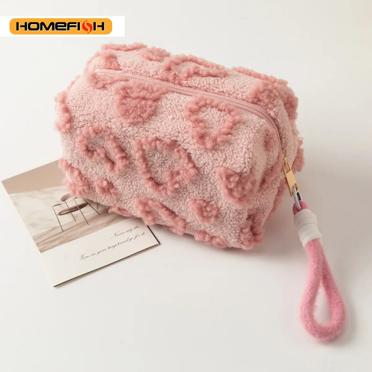 homefish trousse de maquillage avec poignée, sac de rangement cosmétique souple de voyage, organisateur portable imprimé cœur, trousse à crayons, pochette mignonne