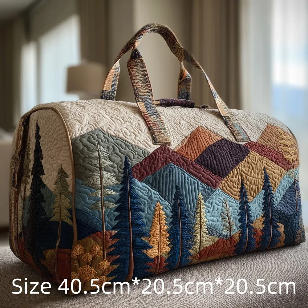 sac de voyage matelassé imprimé en 3d, fourre-tout de week-end, sac de sport, sac à main, motif cabane en montagne et forêt d'automne, paysage naturel vintage, pour femmes et hommes
