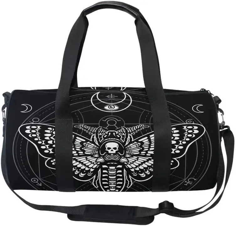 sacs de sport black skull moth pour hommes et femmes, crânes magiques, sac de sport, bagages de voyage, sacs de nuit