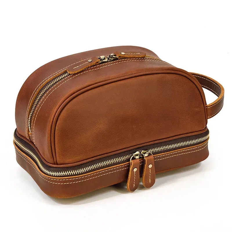 petit sac de voyage de bonne qualité, portefeuille de voyage en cuir crazy horse, sac de rangement, sac de maquillage de lavage pour trousse de toilette de voyage