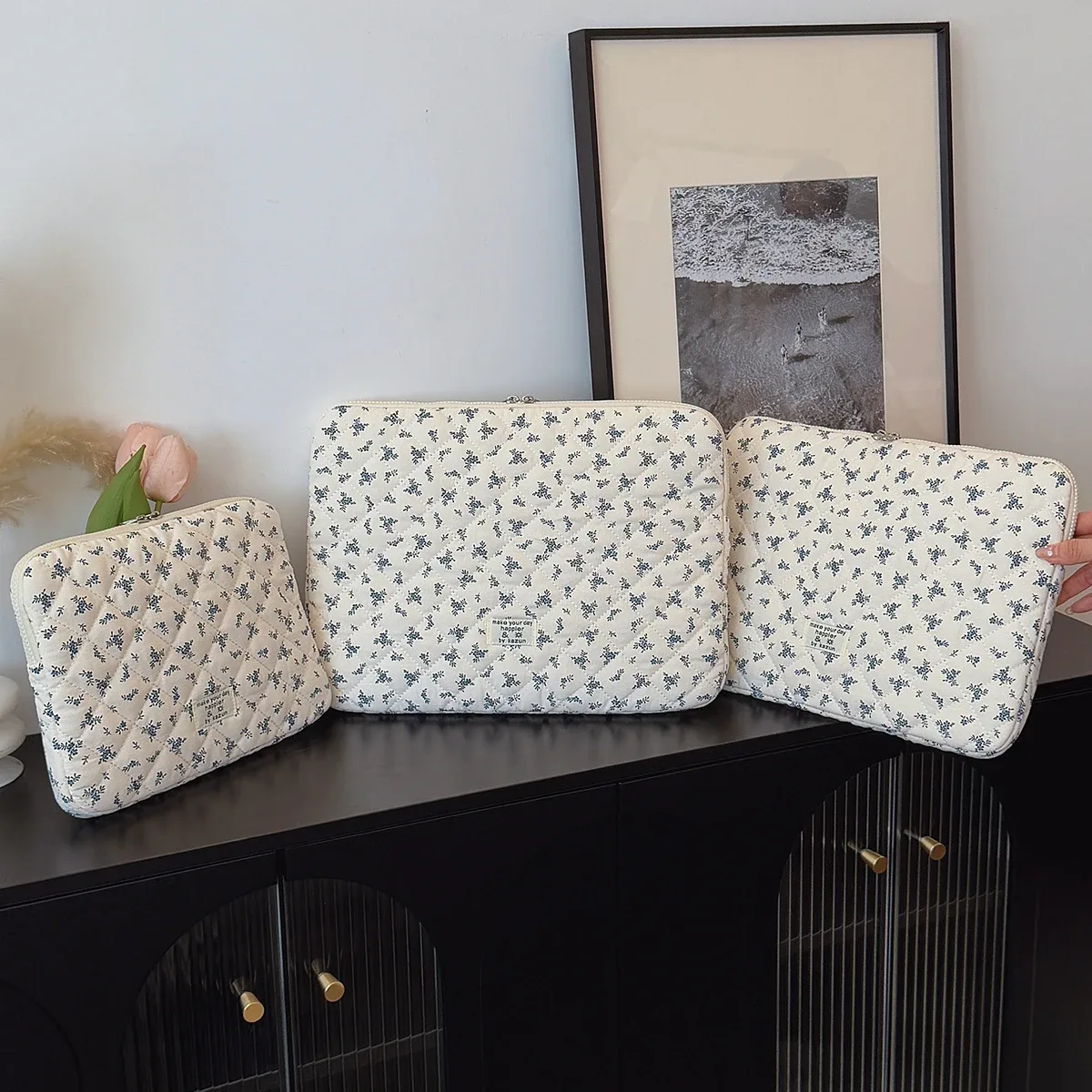 pour ordinateur portable de 11 pouces, 14 pouces, 15 pouces, 1 pièce, sac d'ordinateur portable chic à imprimé floral matelassé, étui de protection, housse pour ordinateur portable, sac pour ordinateur