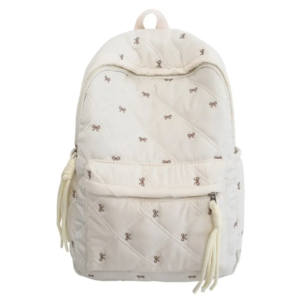 sac à dos léger en nylon avec nœud brodé, style preppy, sac à dos portable pour étudiants, idéal pour l'école et les activités de plein air.