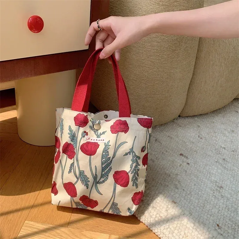 sac de shopping en toile simple pour femmes, sacs à bandoulière pliables, pochette alimentaire de pique-nique, petit fourre-tout, boîte à déjeuner pour étudiants