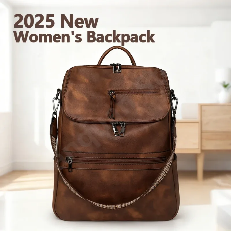 Nouveau 2025 femmes grand sac à dos pour ordinateur portable en cuir 15.6 pouces étanche décontracté mode affaires rétro voyage sac à bandoulière pour collège