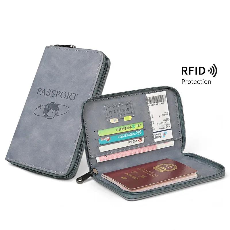 porte-passeport à fermeture éclair rfid, pince pour billets, léger, pour voyage, carte d'embarquement, paquet de certificat, portefeuille, blocage, étui pour passeport, cadeau