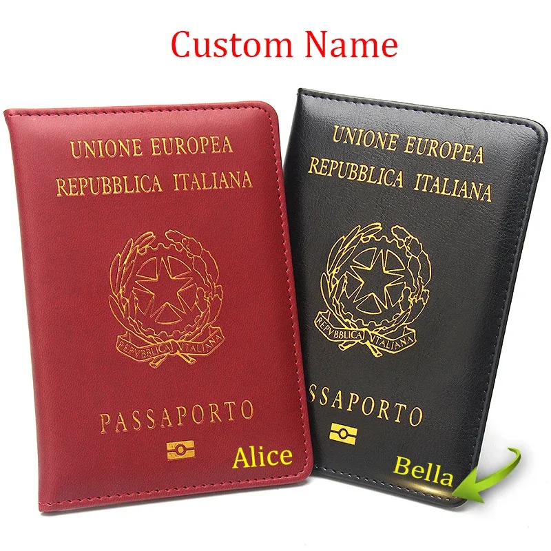 Couverture de passeport personnalisée en cuir PU, porte-passeport de la république italienne, porte-carte de voyage, nom personnalisé