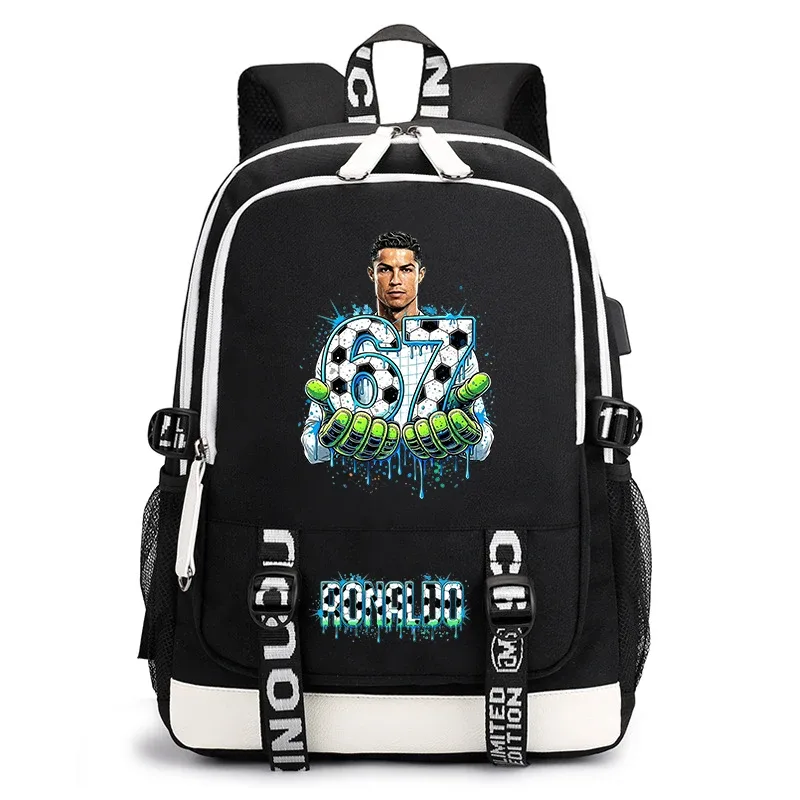 sac à dos décontracté imprimé cr7 ronaldo 67 pour enfants et adolescents, sac d'école léger, sac à dos de voyage quotidien