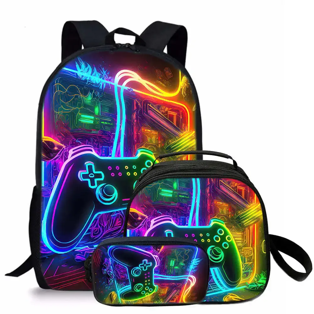 tapis de jeu tendance et populaire, imprimé en 3d, 3 pièces/ensemble, sacs d'école pour étudiants, sac à dos de voyage pour carnet de notes, sac à déjeuner à bandoulière, trousse à crayons