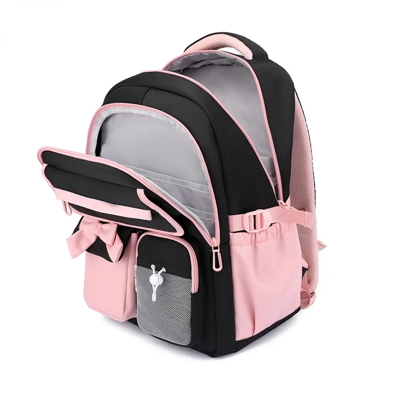 nouveau sac à dos scolaire en nylon grande capacité 2026 pour filles, sac à dos tendance avec nœud et couleurs bonbon, sac à livres pour adolescentes, sac à dos de voyage