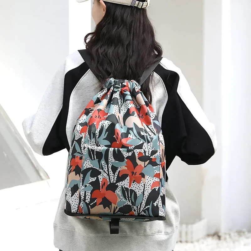 mode femmes sac à cordon sac à dos de haute qualité tissu filles sac à dos femme portable sac pliant shopping sac à dos