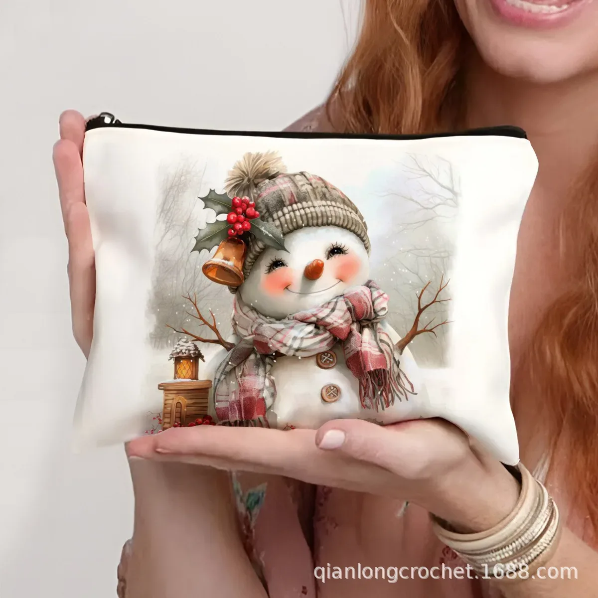 sacs de maquillage tendance de noël, étuis à crayons imprimés bonhomme de neige et sacs de rangement pouvant être personnalisés pochette de maquillage, offre spéciale