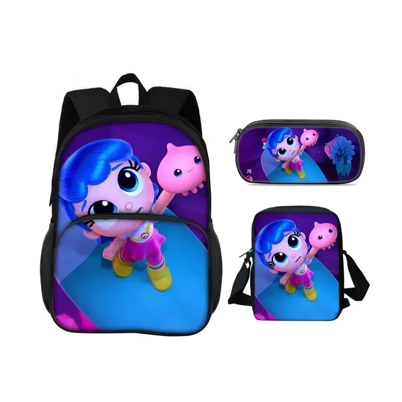 sac à dos true and the rainbow kingdom avec patch rond, trousse à crayons, sac à bandoulière, ensemble de 3 pièces, imprimé dessin animé, sac à dos pour élèves de maternelle