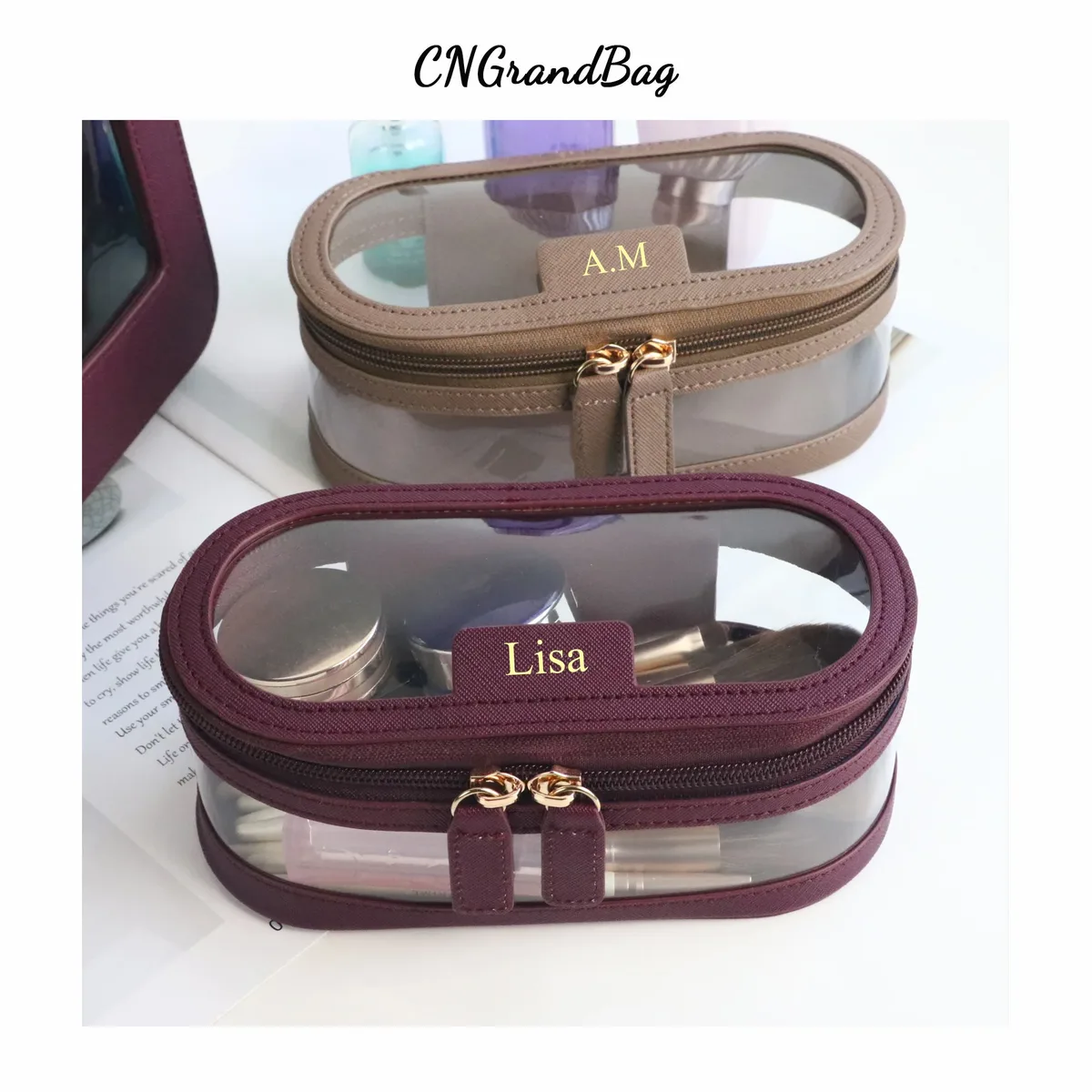 sac de voyage en cuir personnalisé avec nom pour femme, sac de toilette classique coloré en saffiano, sac de toilette portable, cadeau personnalisé