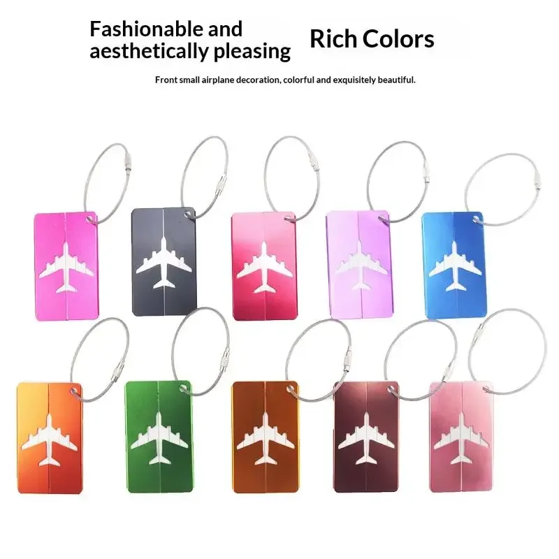 Étiquette de bagage en alliage d'aluminium pour avion, anti-perte, avec porte-carte d'identité, couleur unie, accessoires de voyage