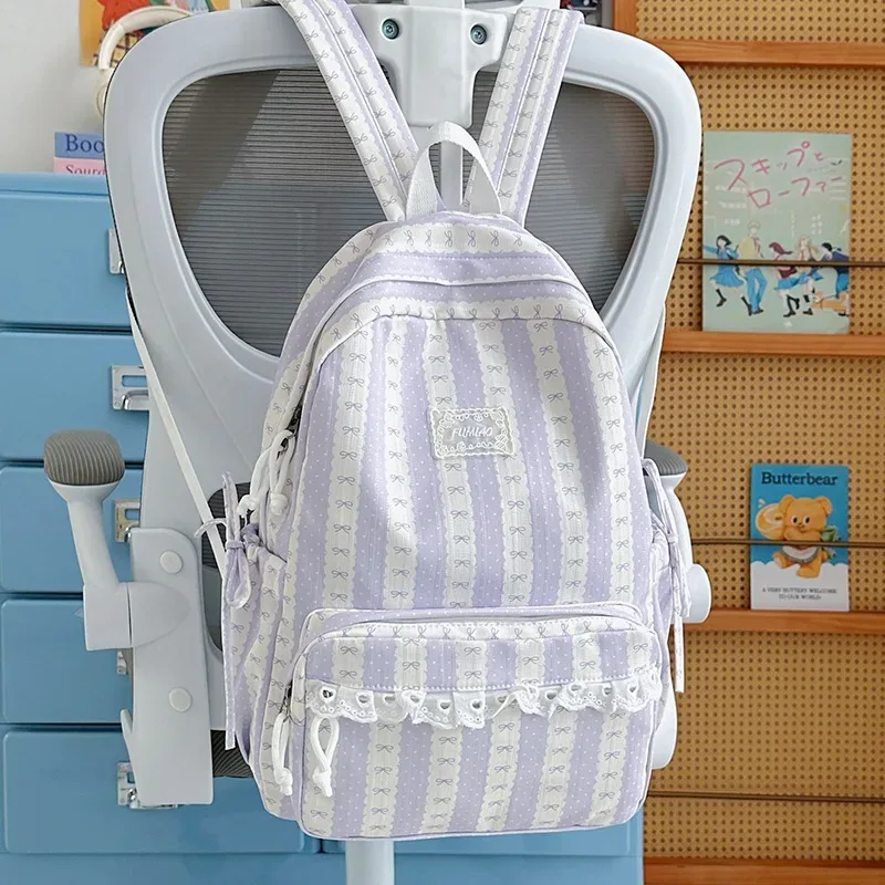 sac à dos à pois et rayures pour étudiants, mochila commuter, mochilas mujer, sacs à dos grande capacité, sac à dos en dentelle pour adolescentes, bolsas feminina