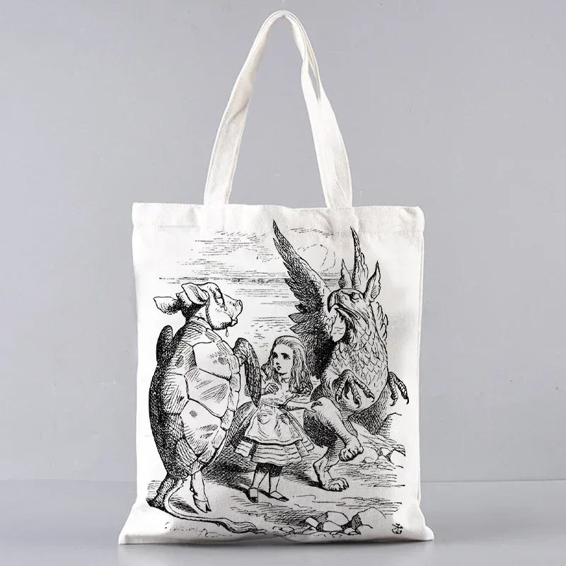 sac fourre-tout en toile alice au pays des merveilles, sac à main à bandoulière pour femmes, sac à livres portable pour étudiants, sac de courses quotidien pour filles