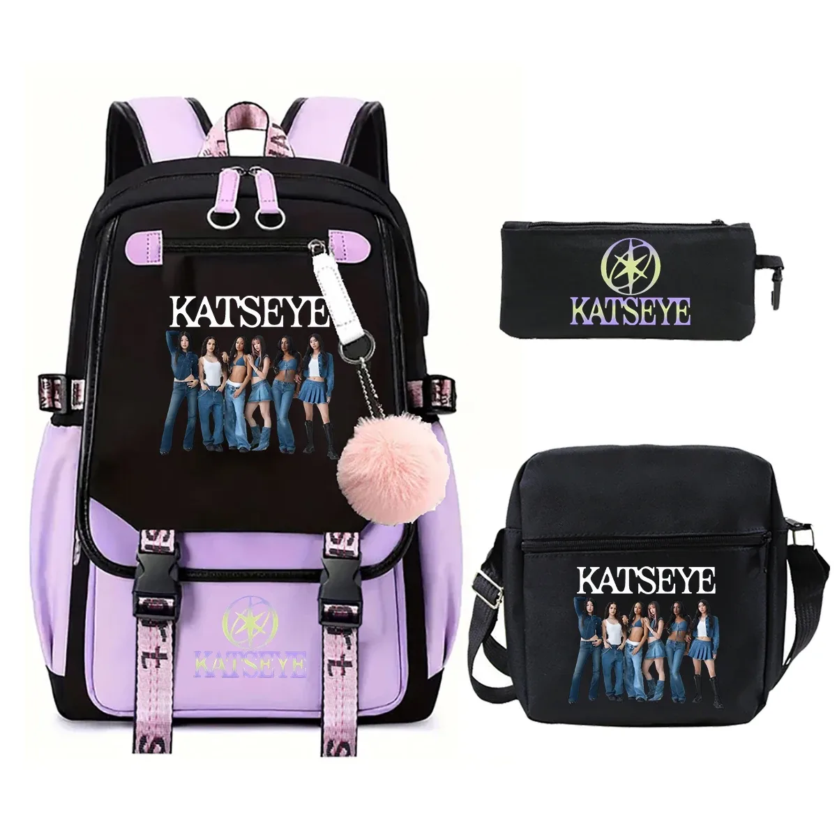sac à dos katseye, ensemble de 3 pièces, sacs d'école pour étudiants, sac à dos de voyage pour adolescents, sac à dos de grande capacité pour femmes et hommes, sac à dos pour ordinateur portable