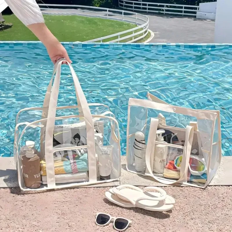 sac de rangement transparent à fermeture éclair avec poignée, grand organisateur de voyage pour la maison et les déplacements, design durable et pratique