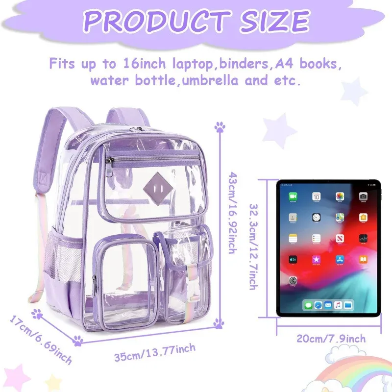 nouveau sac à dos transparent en pvc pour activités de plein air, imperméable, grande capacité, pour collégiens, lycéens et étudiants.
