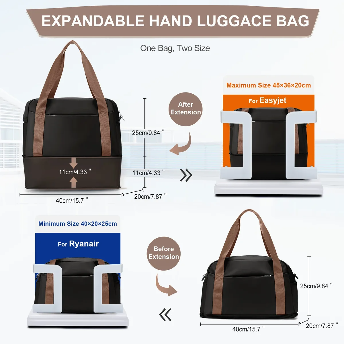 sac de cabine 40x20x25 ryanair, grand bagage à main maximum 45x36x20 pour hommes et femmes, sac de week-end fourre-tout de sport, sac polochon de voyage
