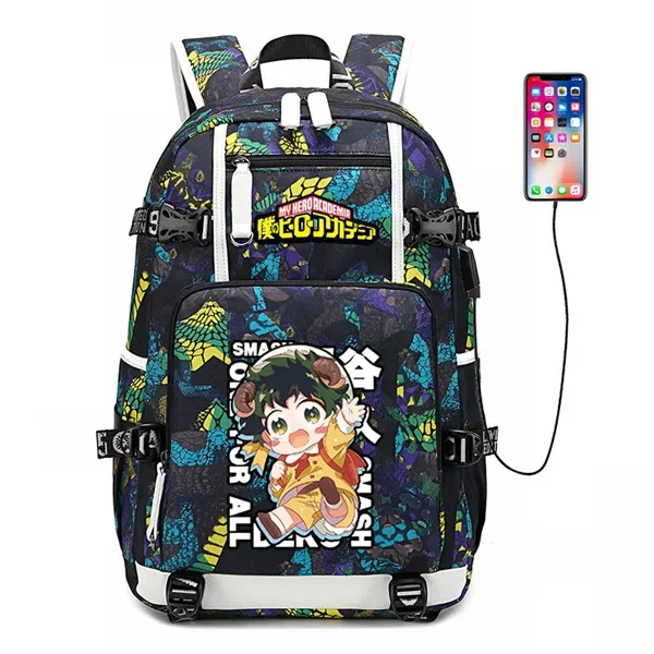 sac à dos de voyage grande capacité mha, sacs d'école imperméables pour garçons, sac à dos pour ordinateur portable avec chargement usb, sac à dos oxford pour cosplay