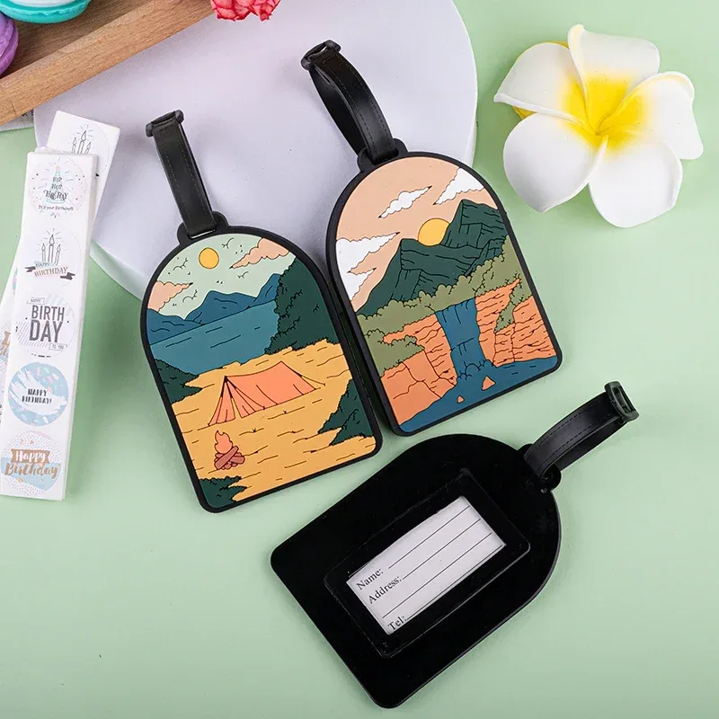 étiquette de bagage de style paysage, étiquettes de bagage mignonnes, porte-adresse d'identification, étiquettes d'embarquement de bagages, couverture de carte portable, accessoires de voyage en pvc