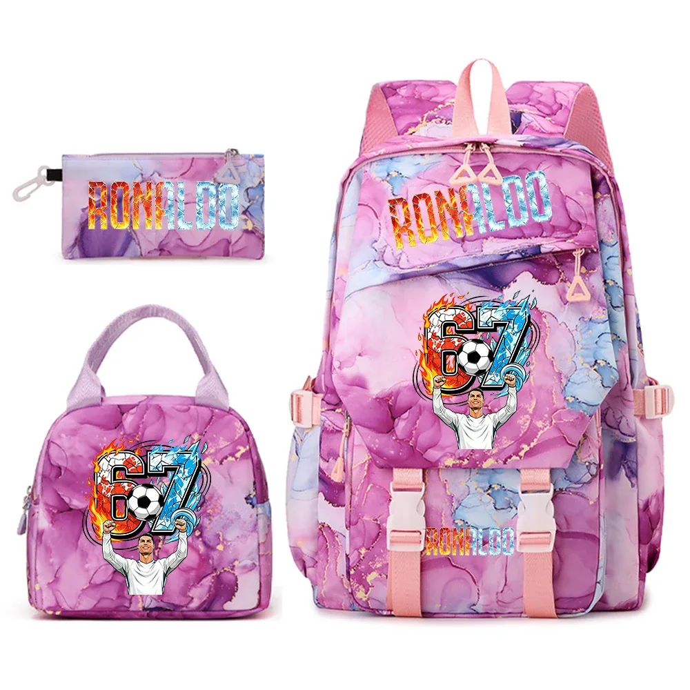ensemble de sacs à dos pour étudiants avec imprimé cr7 ronaldo 67, avec sac à lunch et trousse à crayons, sac à dos de voyage pour adolescentes