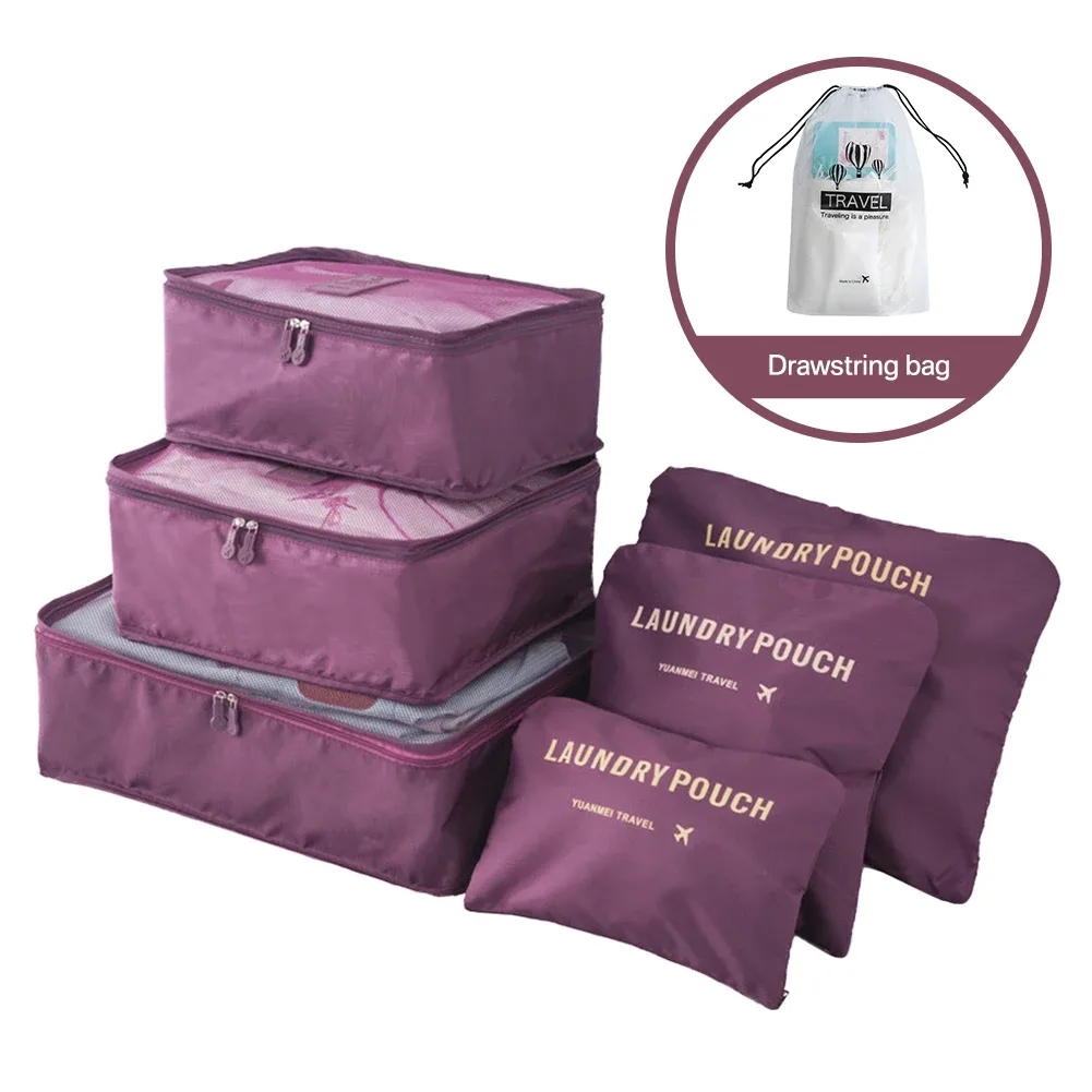 8/6 pièces ensemble sac de rangement de voyage grande capacité bagages vêtements tri organisateur valise pochette étui essentiels chaussures emballage cube