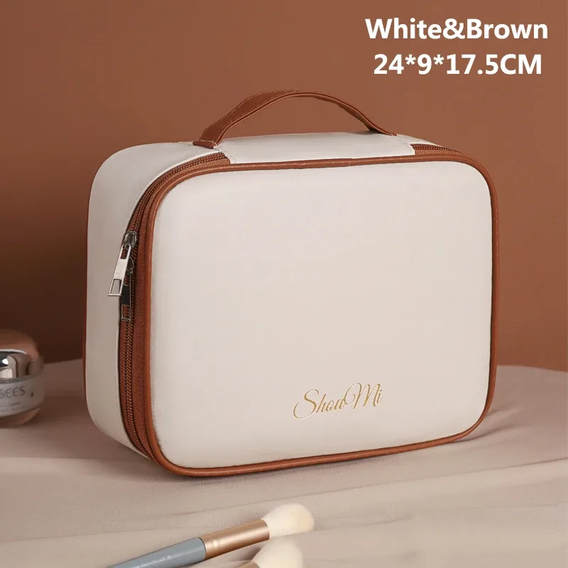 sac de maquillage fourre-tout de luxe en pu pour femmes, grande capacité, organisateur de voyage portable, sac de rangement de cosmétiques, pochette double couche pour dames