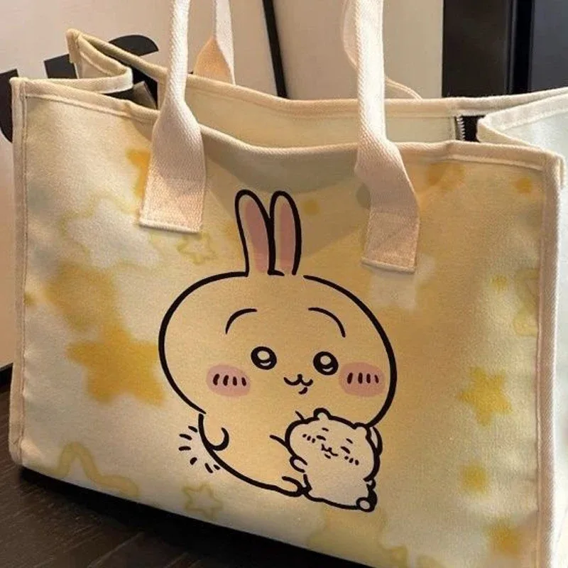 sac à bandoulière en toile chiikawa, motif dessin animé, grande capacité, polyvalent, pour étudiants, sac fourre-tout pour femme