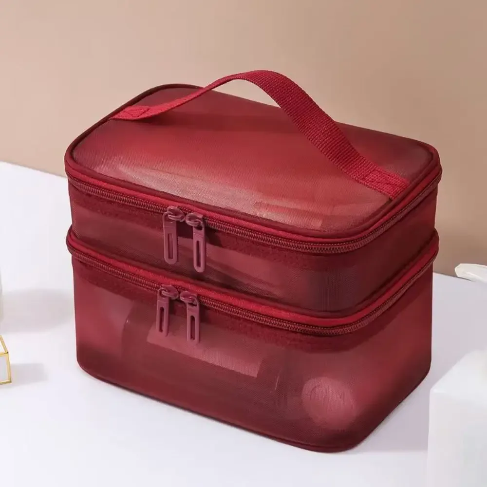 sac de voyage transparent en maille pour cosmétiques, sac de rangement à 2/3 couches, trousse de toilette de grande capacité, sac de rangement pour maquillage, gym, natation