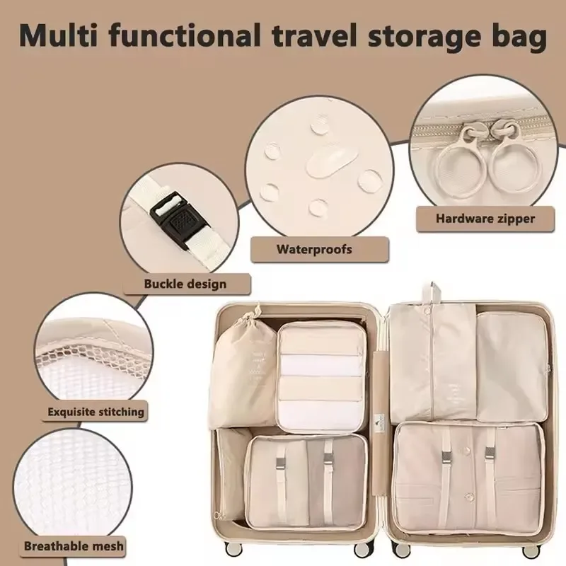 ensemble de sacs de rangement de voyage 7/8/9/10 pièces, organiseur de toilette numérique, cubes de rangement pour valise, pour vêtements, chaussures et pochettes de rangement