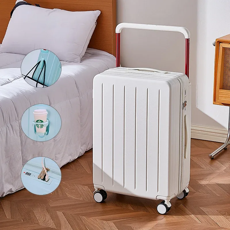 valise de voyage à roulettes avec poignée large de 20, 24 et 26 pouces, fermeture éclair pc, avec porte-gobelet, bagage cabine