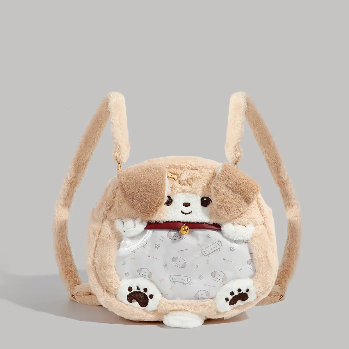 sac à dos en peluche brodé chien mignon velours or fourrure dessin animé jk fermeture éclair étudiant grande capacité sac unisexe 