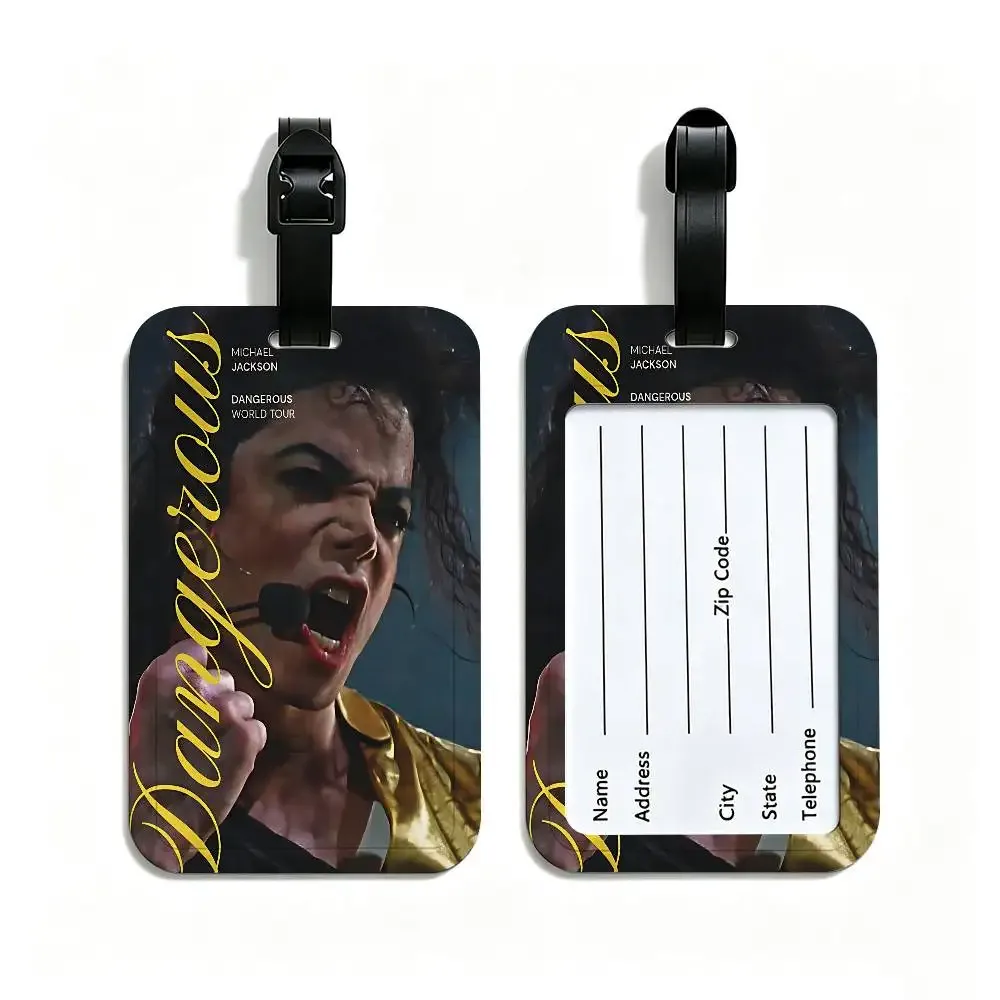 étiquette de bagage m-michael jackson en pvc, étui pour carte d'information, marqueur anti-perte pour sac à dos