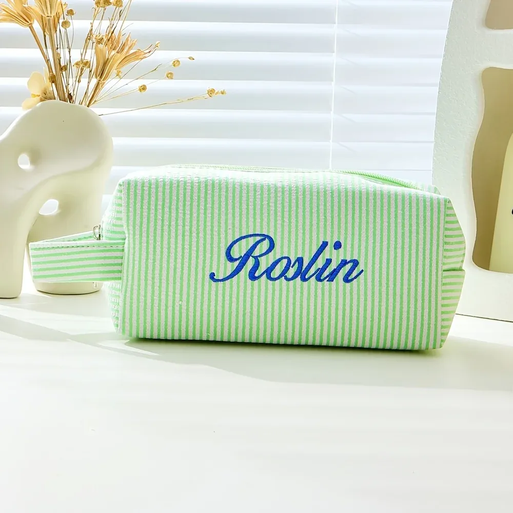 trousse de toilette brodée avec nom/texte, grande capacité, trousse de maquillage légère, cadeaux souvenirs personnalisés pour anniversaire
