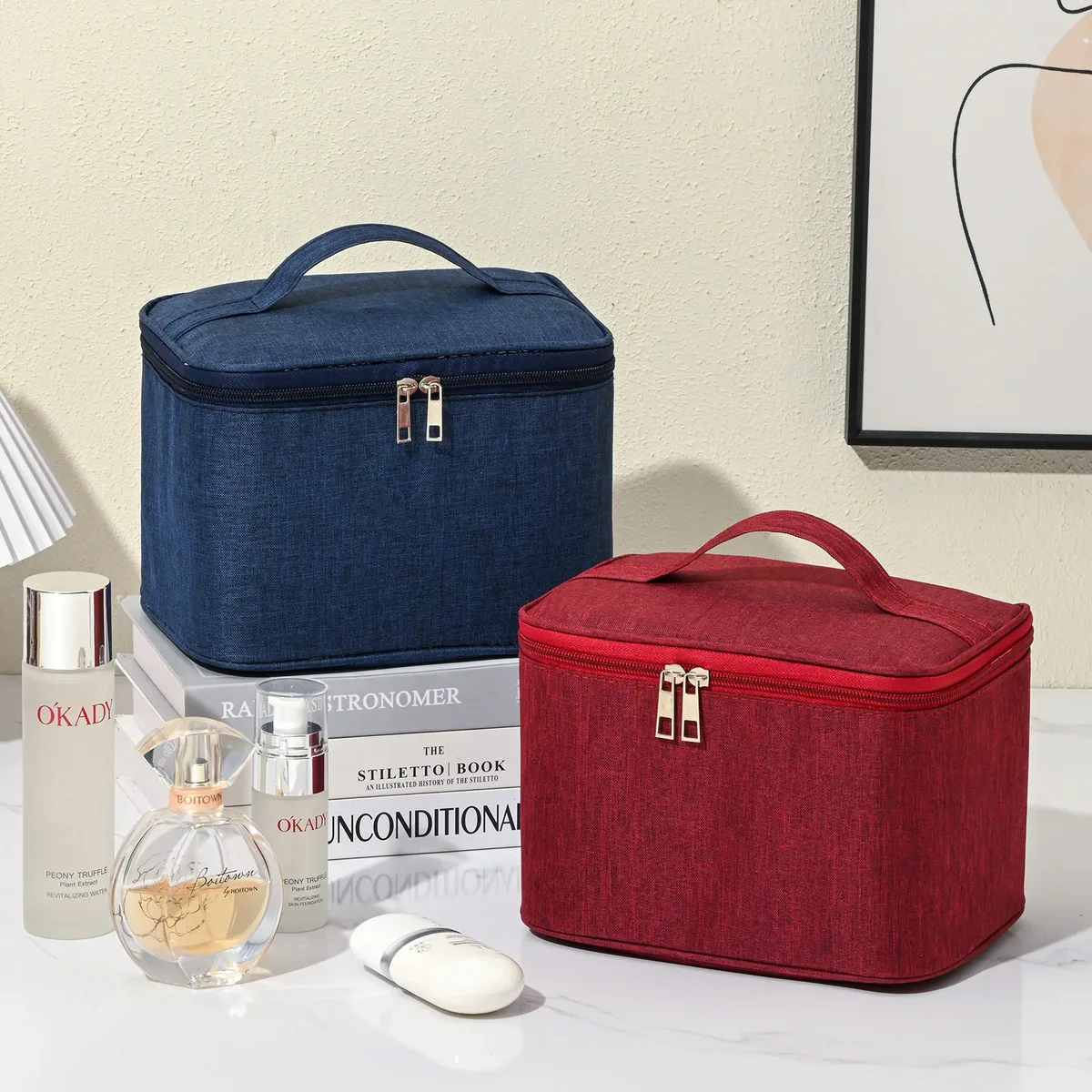 trousse de toilette double couche grande capacité pour voyage, pochette de lavage imperméable en tissu oxford, sac de rangement cosmétique portable