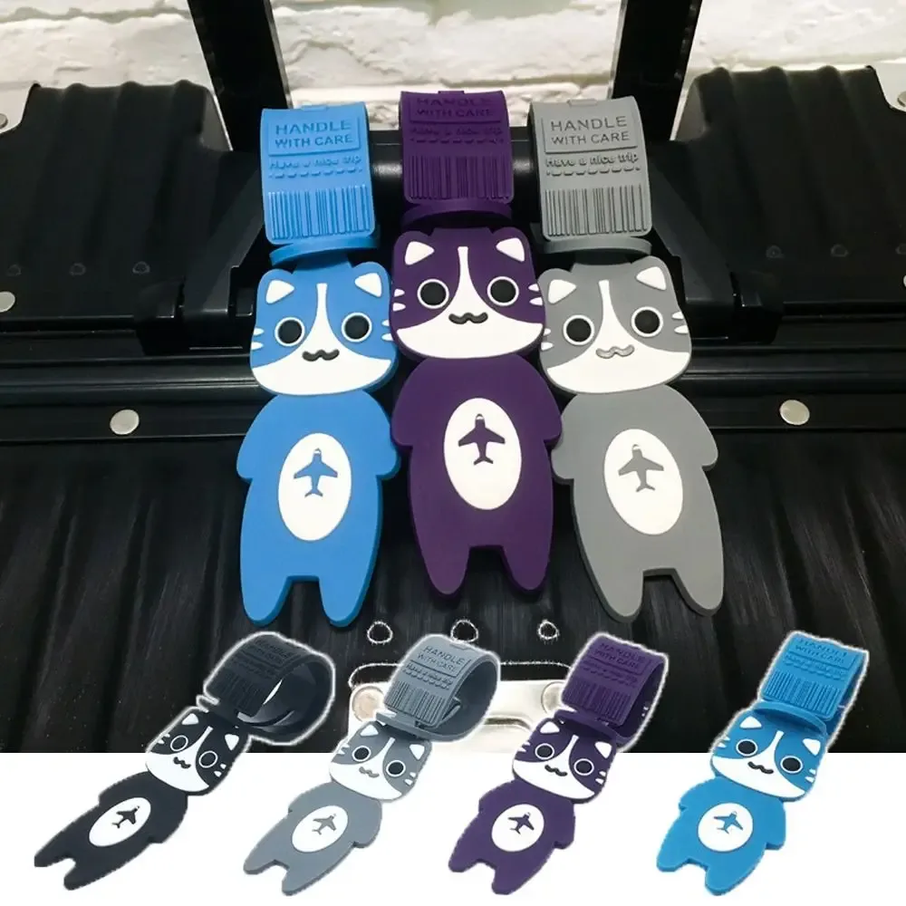 Étiquette de bagage portable de voyage motif dessin animé, étiquette de sac à main, étiquette de bagage pour carte d'embarquement motif chat, accessoires de voyage pour enfants