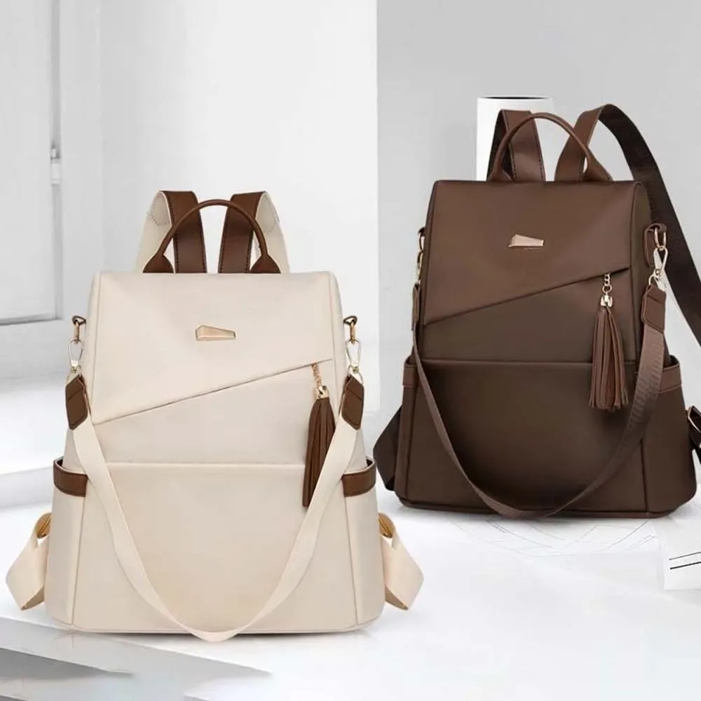 sac à dos en nylon de grande capacité pour femmes, multi-poches, doux au toucher, imperméable, avec pompon décoratif, multi-usages, antivol, sac à dos de jour