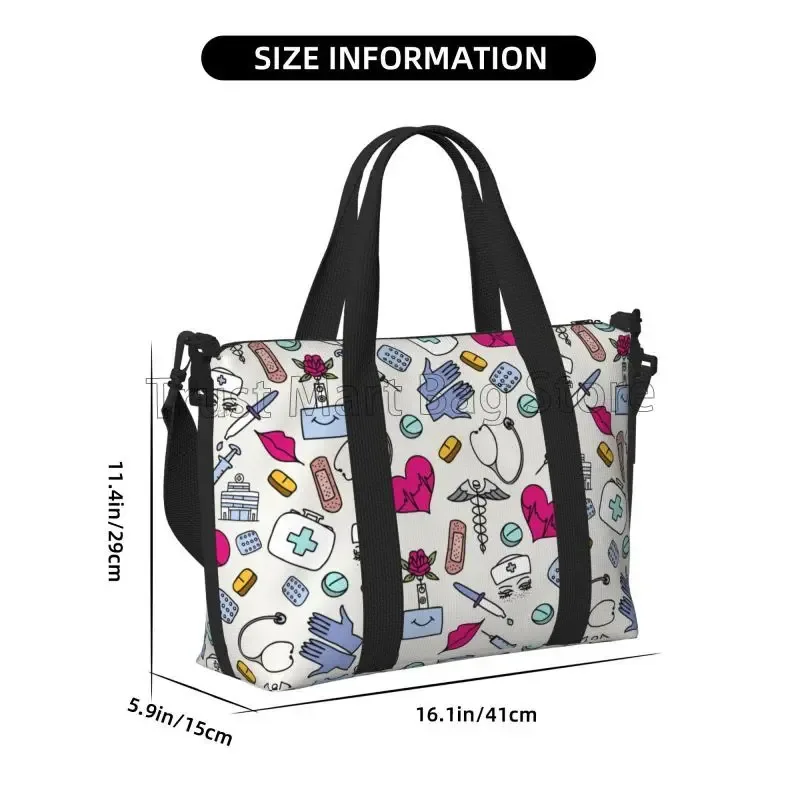 sac de voyage sur le thème médical d'infirmière, fourre-tout pour le sport, la salle de sport, léger et étanche, sacs de nuit pour week-end pour femmes