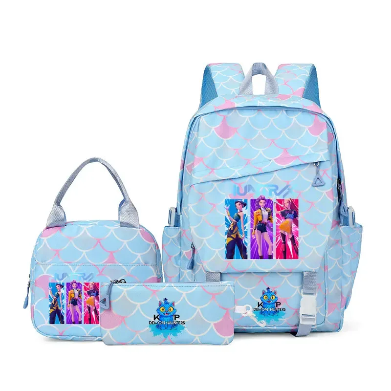 sacs à dos kpop demon hunters, 3 pièces, avec sacs à déjeuner, trousse à crayons, sacs à dos de voyage de grande capacité pour femmes et hommes, sacs d'école pour adolescents