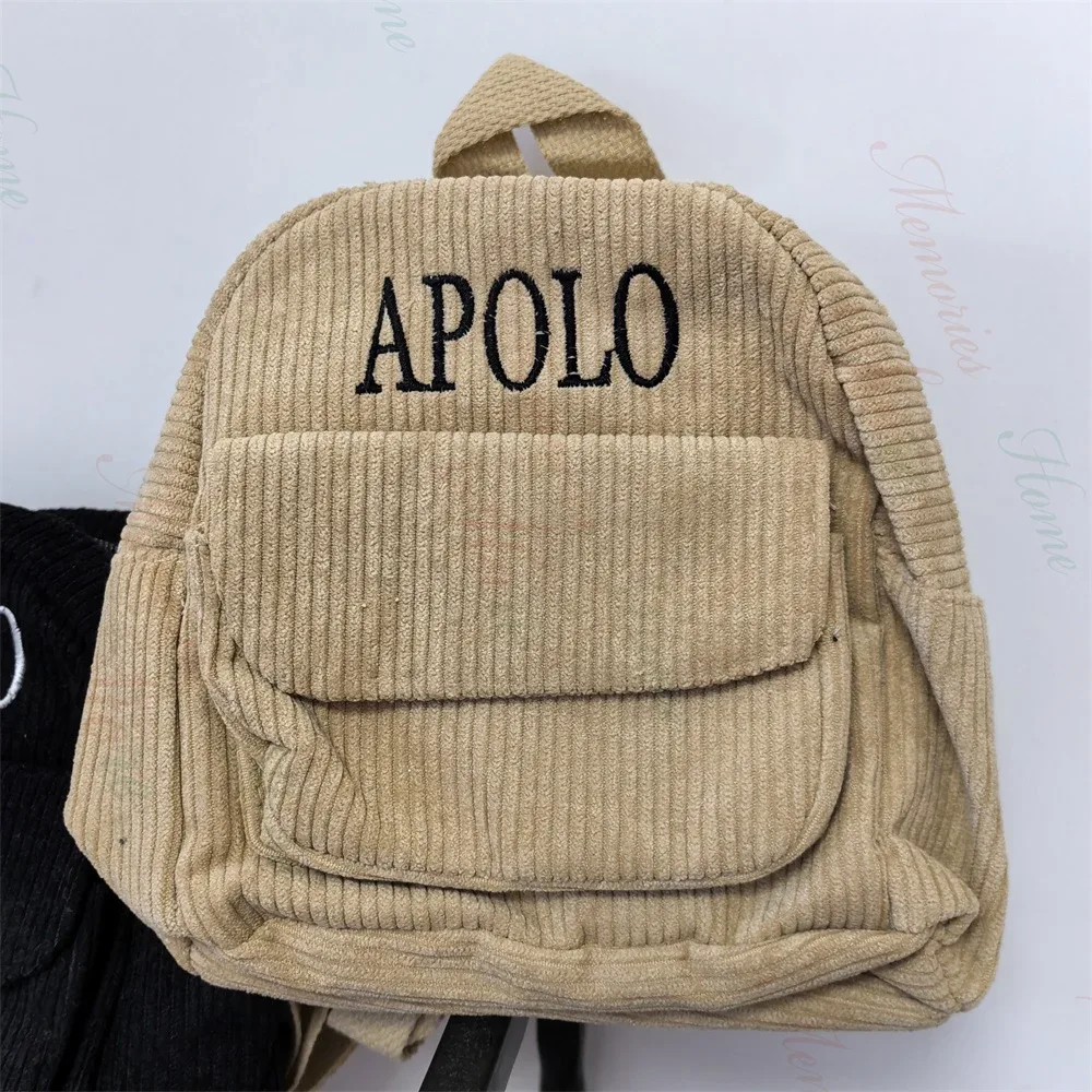 mini sac à dos en velours côtelé de couleur unie avec nom personnalisé pour filles, petit sac à dos personnalisé pour femmes, cadeau d'anniversaire